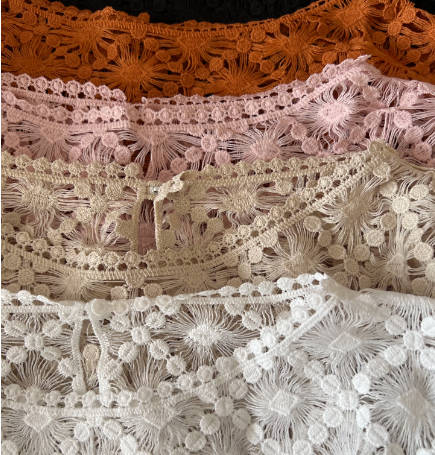 Women Ramie Round Neck Crochet Hollow-out Mid Sleeve Blouse