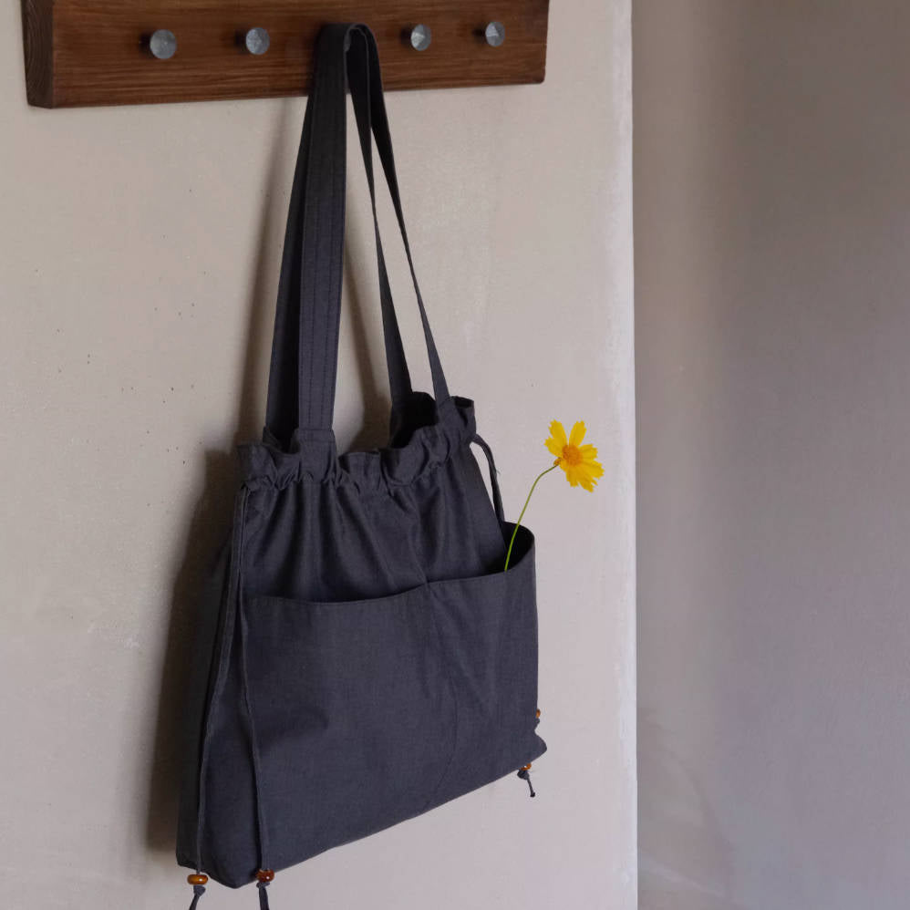 Solid Color Minimalist Cotton Casual Drawstring Tote Bag
