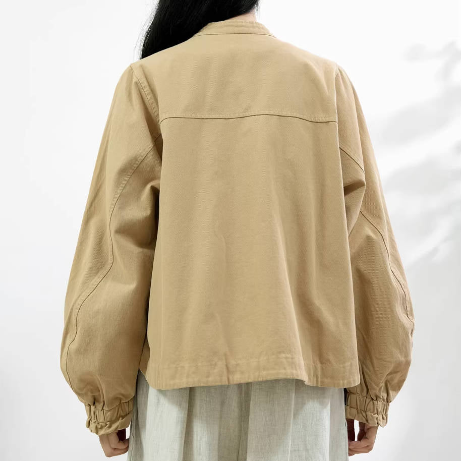 Spring Cotton Round Neck Solid Color Single-Breasted Jacket