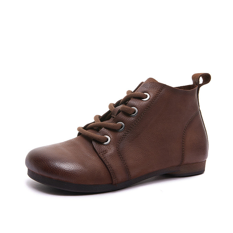 Autumn Retro Leather Wide Toe Lace-Up Versatile Shoes