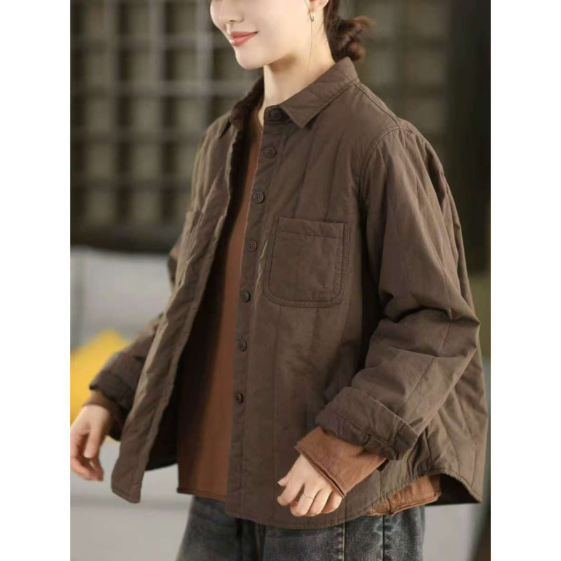 Winter Retro Cotton Thick Versatile Loose Warm Shirt Coat
