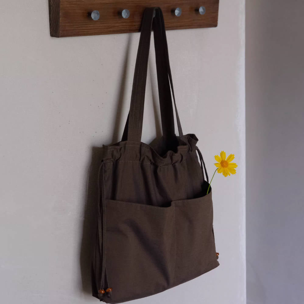 Solid Color Minimalist Cotton Casual Drawstring Tote Bag