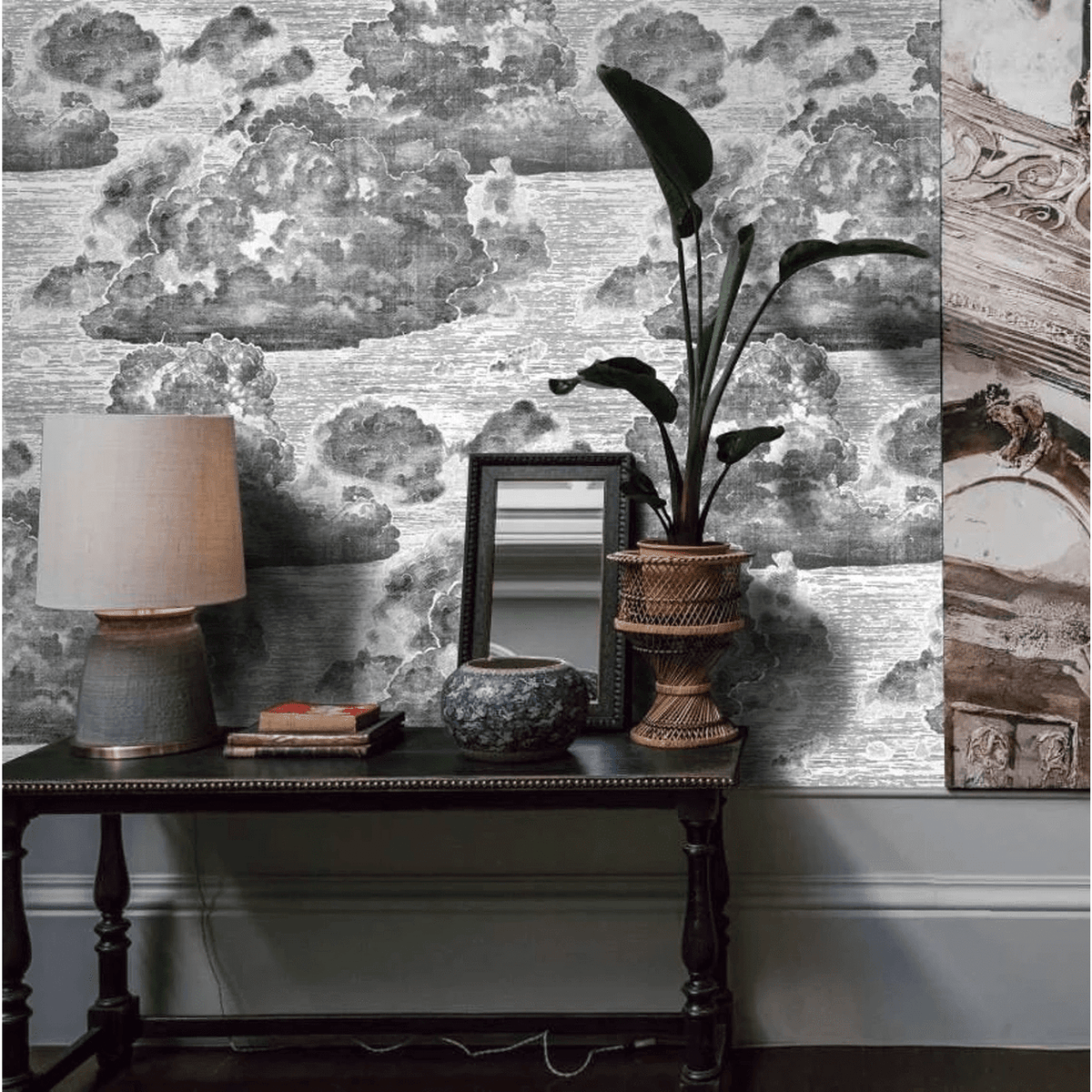 Vintage Style Clouds Wallpaper, Etching Cloudy Illustration