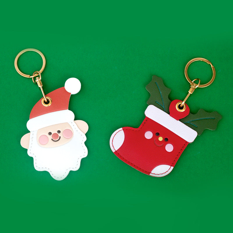 Leather Keychain Airtag Holder Christmas Ornament Bag Charm Gift