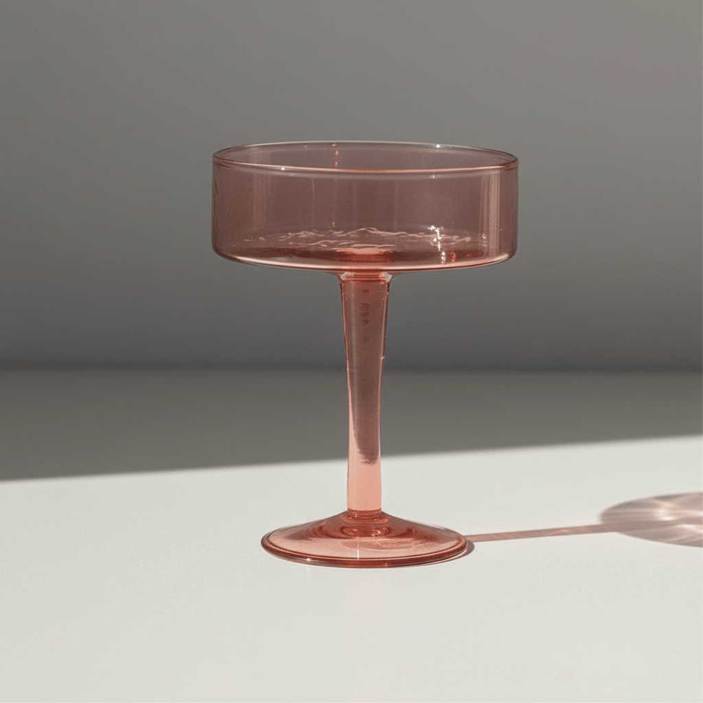 Blush Handblown Hammered Coupe Mixed Beverage Glasses are sold individually.