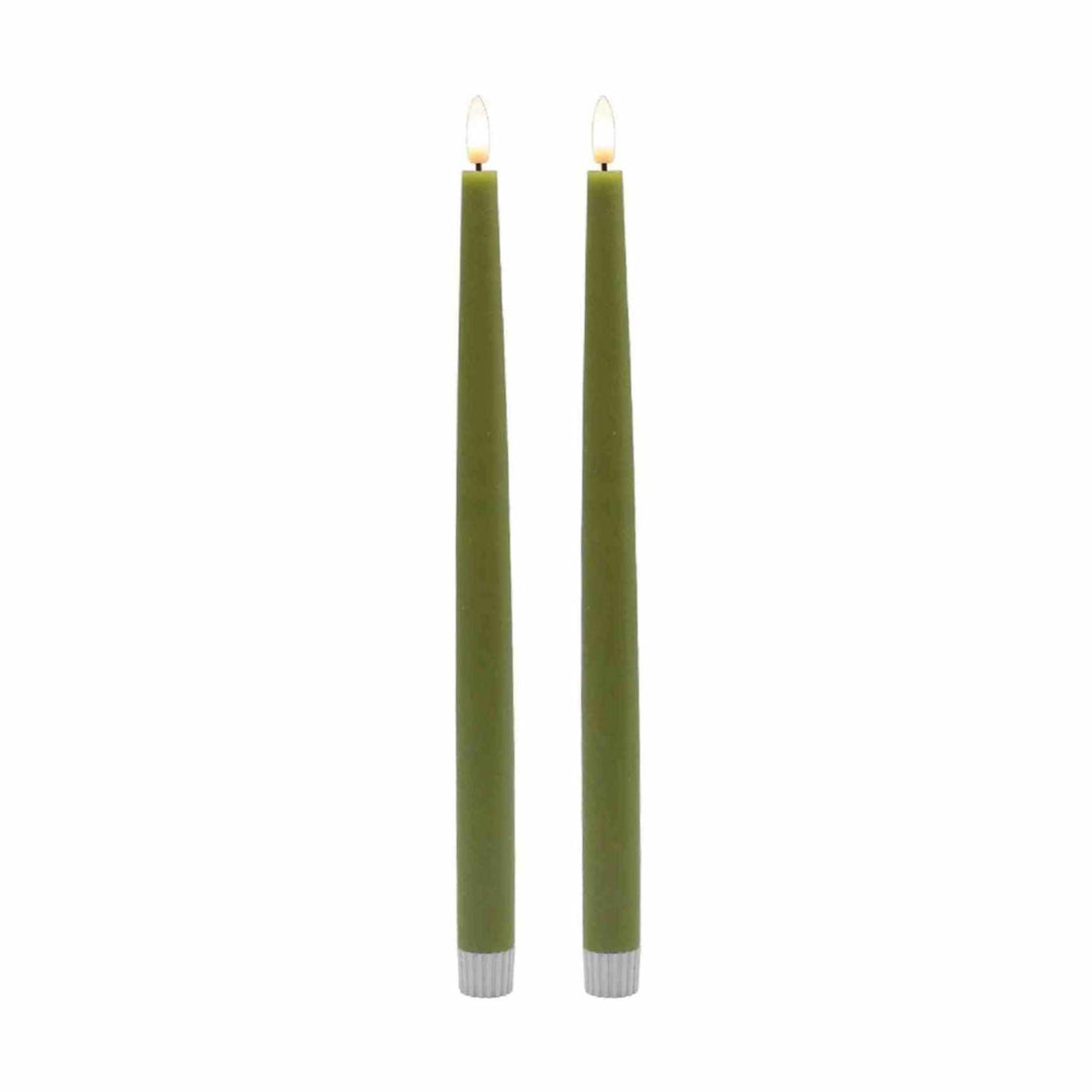Green Flameless Taper Candles ¨C Set of 2 with 3D Flickering Flame