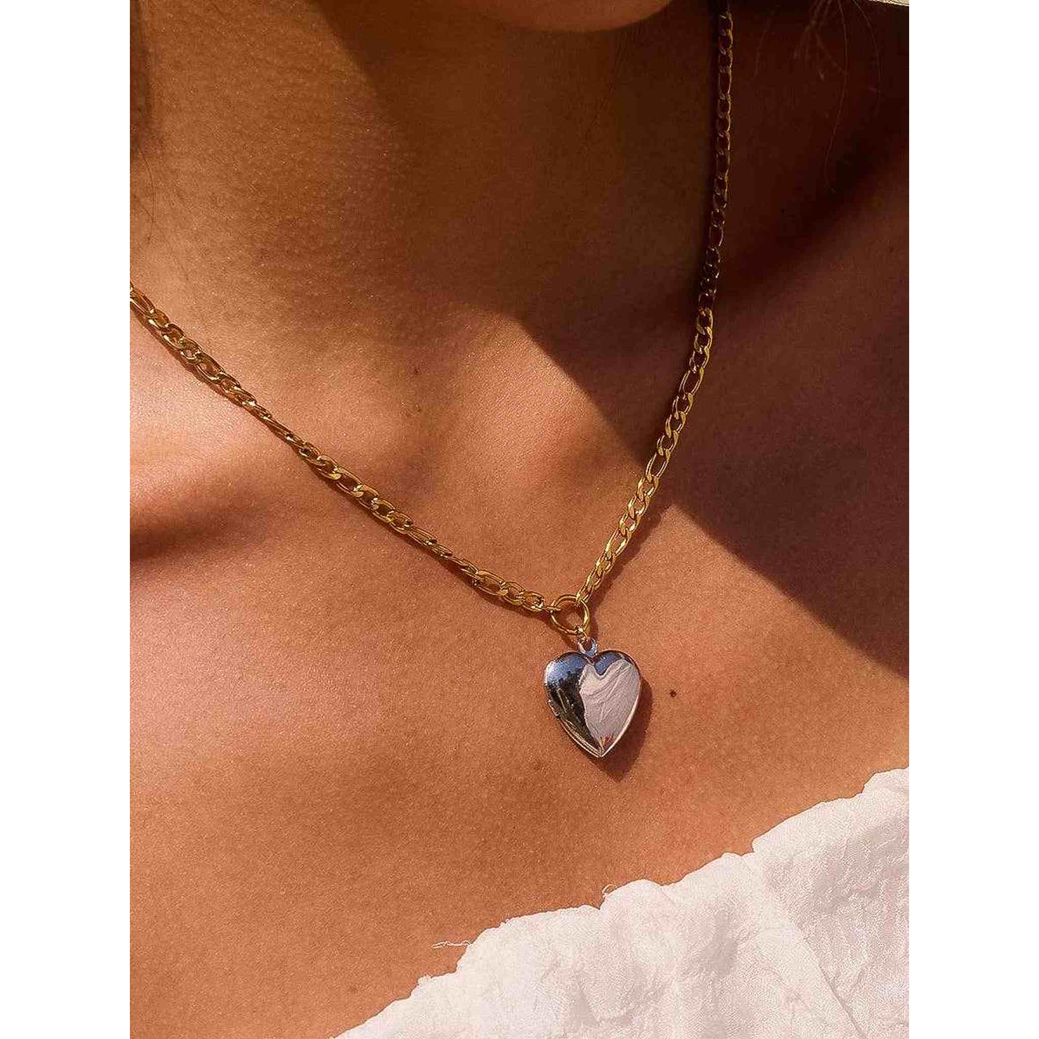 Heidi 18K Gold Non-Tarnish Two Tone Heart Locket Necklace