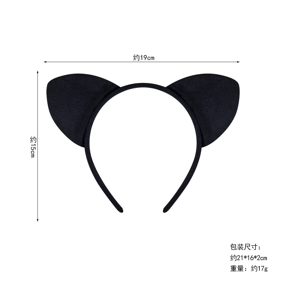 Halloween Black Cat Ears Headband With Plush Animal Ears Set