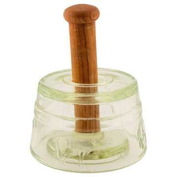 Vintage Glass Butter Churn with Cow Motif & Wooden Dasher