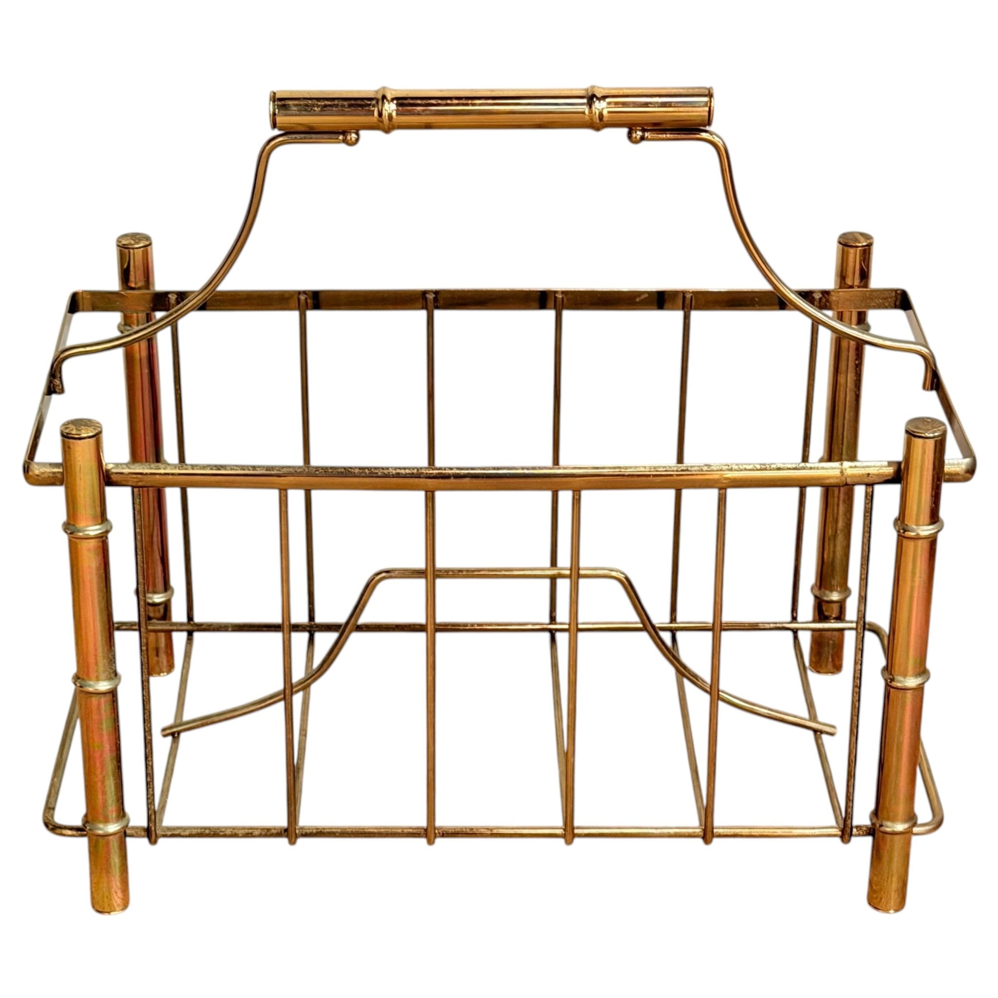 Vintage Brass Faux Bamboo Magazine Rack