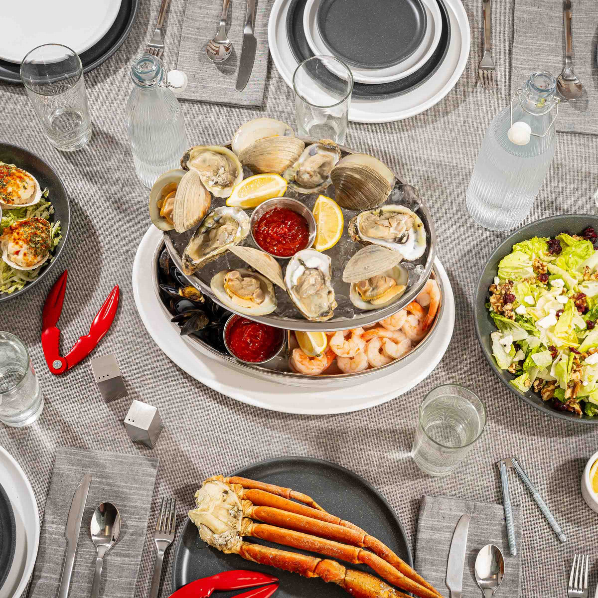 Oval 2-Tiered Seafood Tower, Stainless Steel