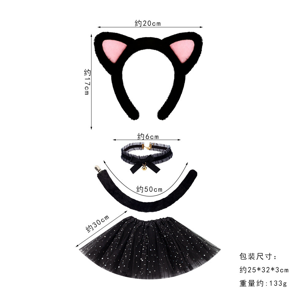 Black Cat Ear Headband Fluffy Kids Costume Animal Cosplay