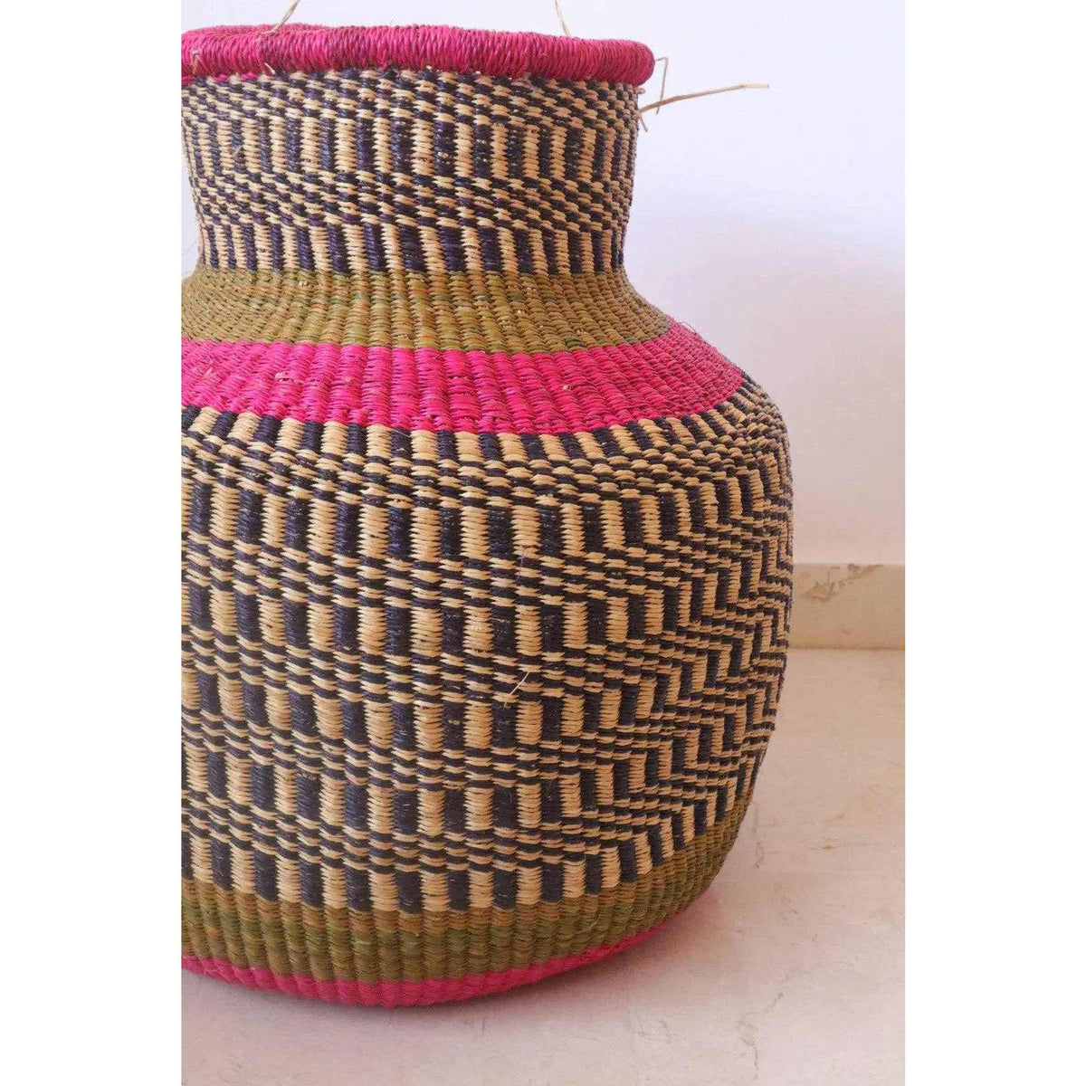 Pink Round African Decorative Basket Burkina Faso