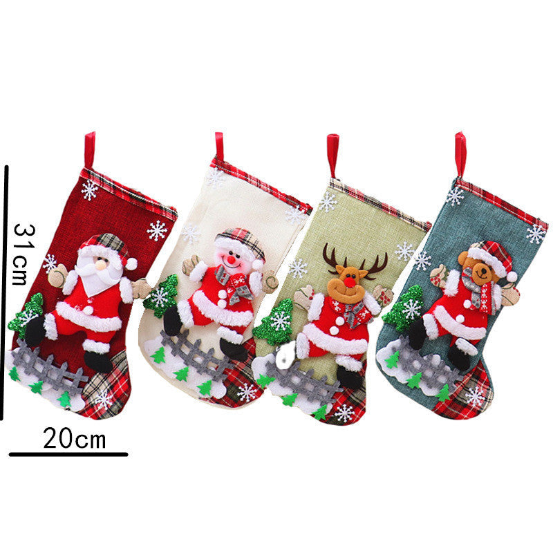 Large Christmas Stocking Linen Gift Bag Decoration