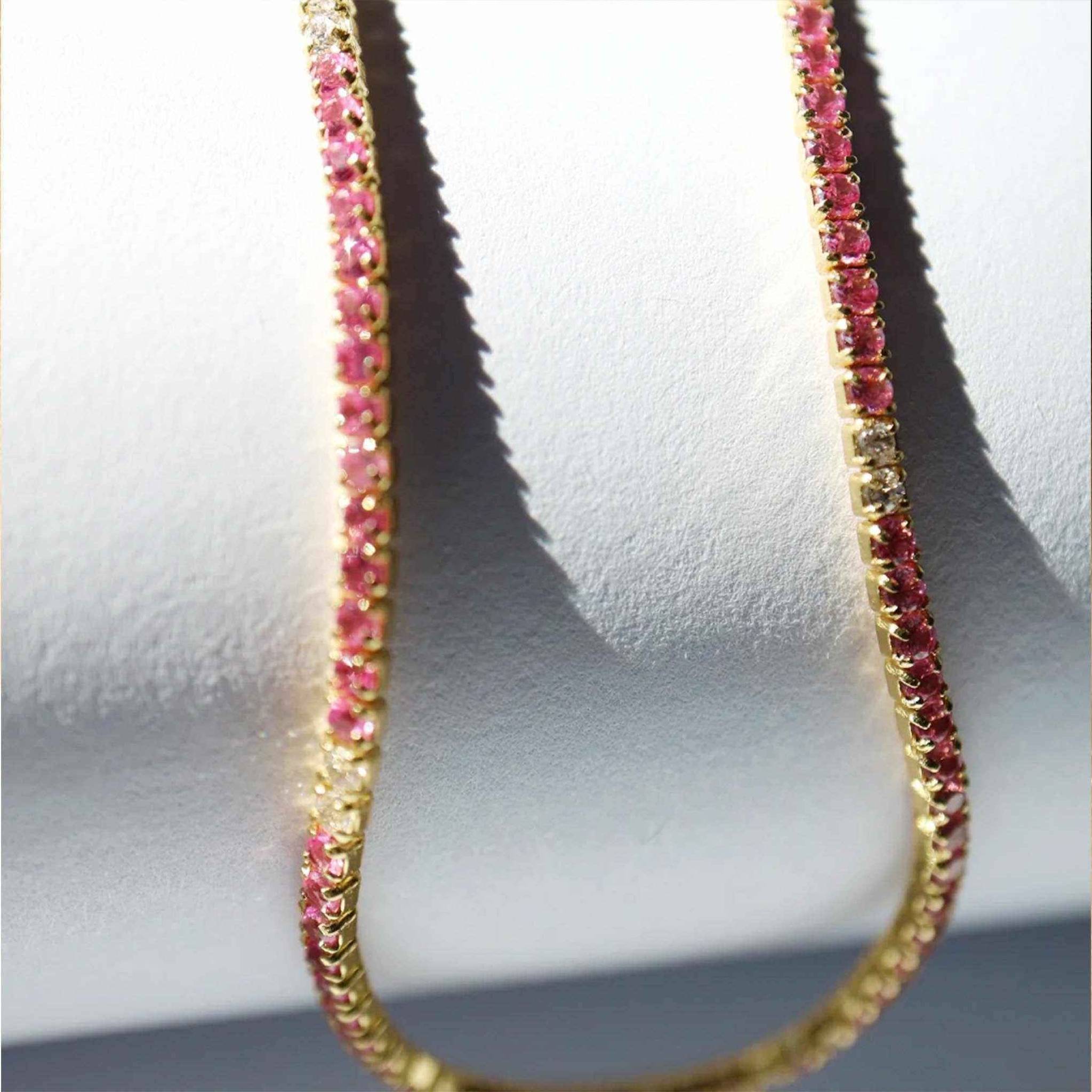 Mini Dazzle Pink Topaz and Diamond Tennis Bracelet