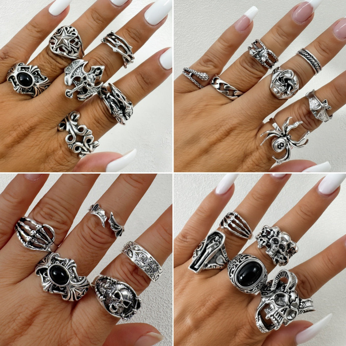 Halloween Dark Skull Vintage Ring Punk Spider Snake Set