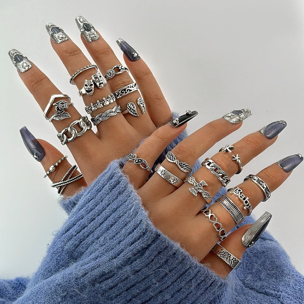 Halloween Dark Skull Vintage Ring Punk Spider Snake Set