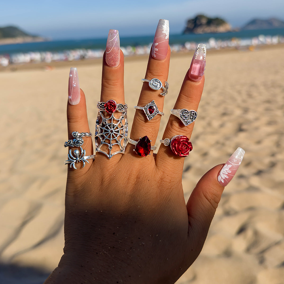 Halloween Dark Skull Vintage Ring Punk Spider Snake Set