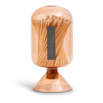 Amber Glass Match Cloche with 120 Wooden Matches & Striker