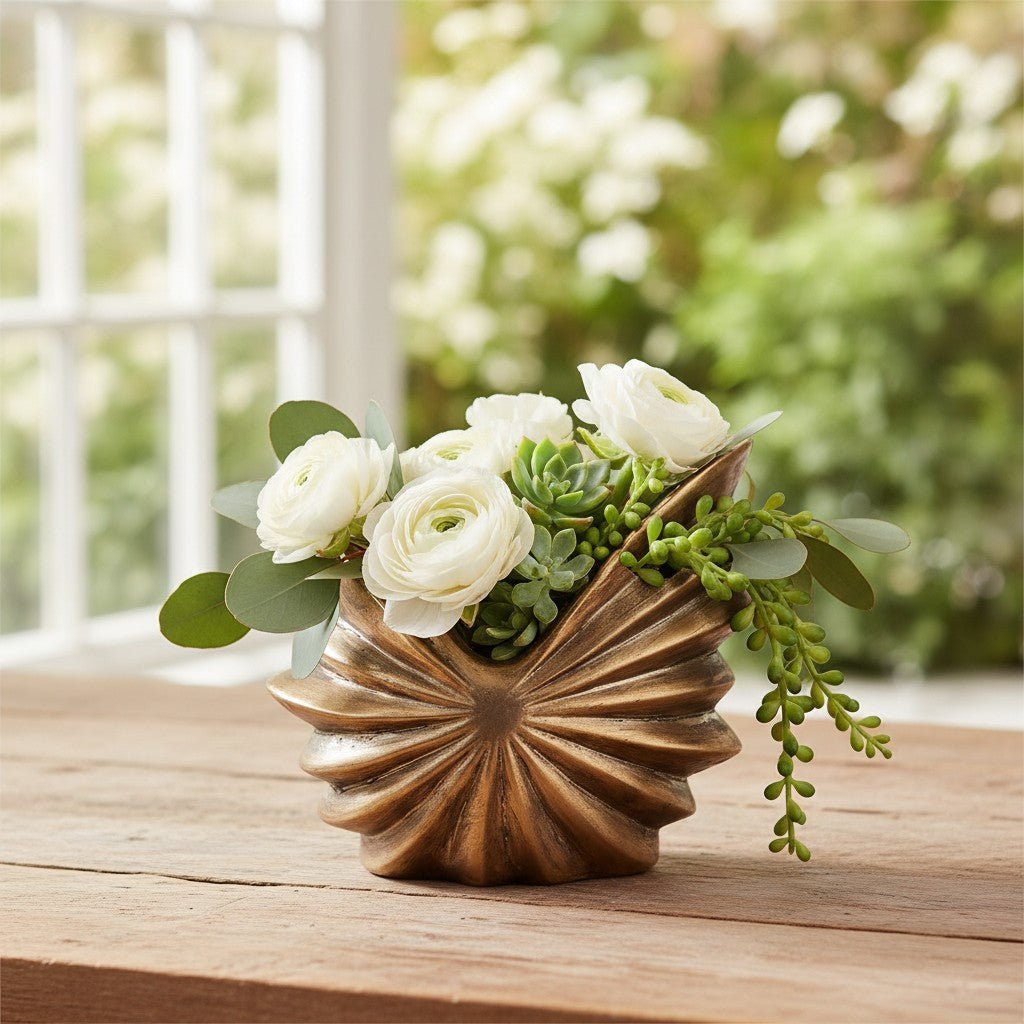 Gold Pewter Seashell Planter Item