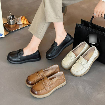 Vintage Soft Sole Shoes Top Grain Leather Slip-on Loafers