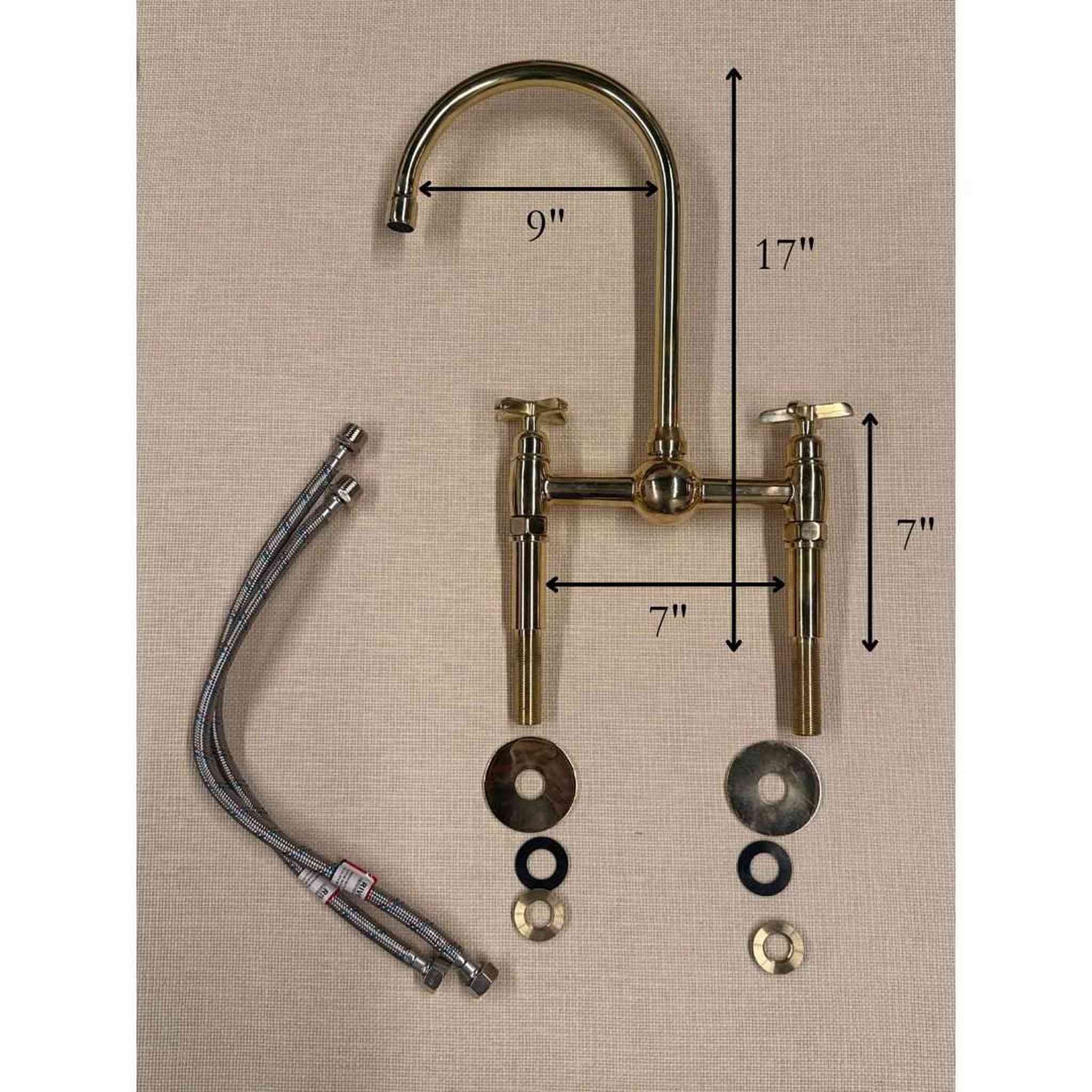 Antique Brass Bridge Faucet ¡ª Solid Unlacquered Brass Kitchen Faucet, 8¡å Spread