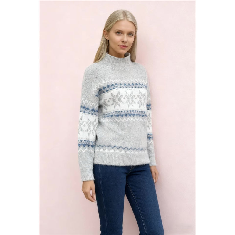 Winter Christmas Snowflake Pattern Turtleneck Sweater
