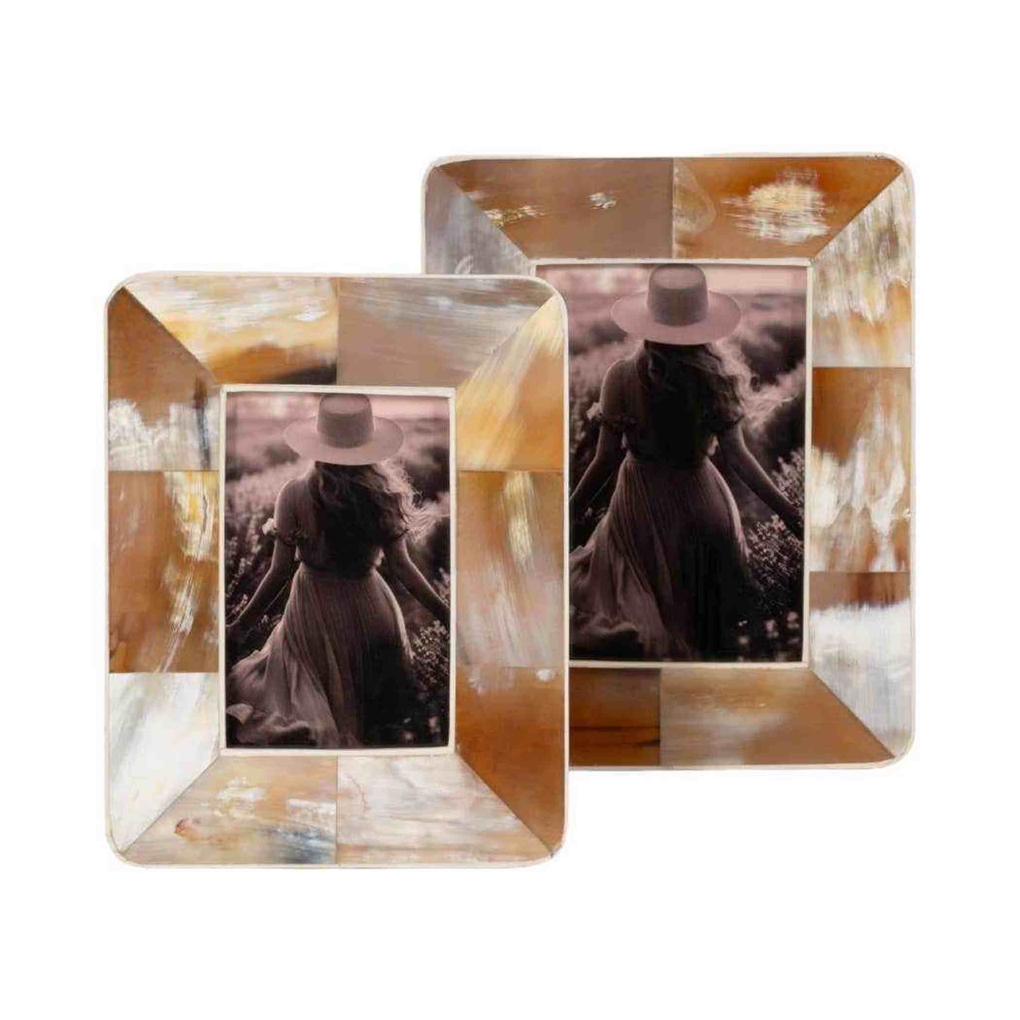 Tan Modern Wooden Curved Edge Horn Photo Frame 4x6 in.