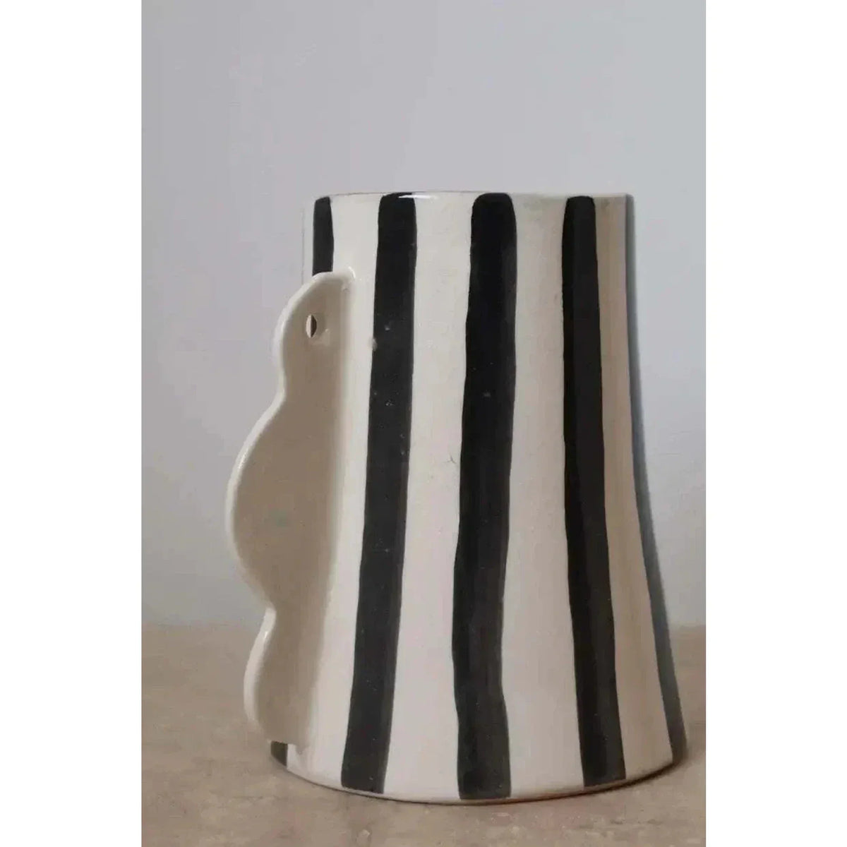 Black and White Striped Abstract Ceramic Vase