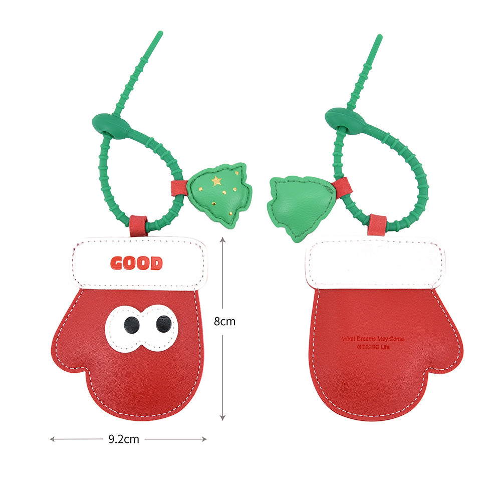 Christmas Tree Apple Keychain Cute Cartoon PU Leather Pendant Gift