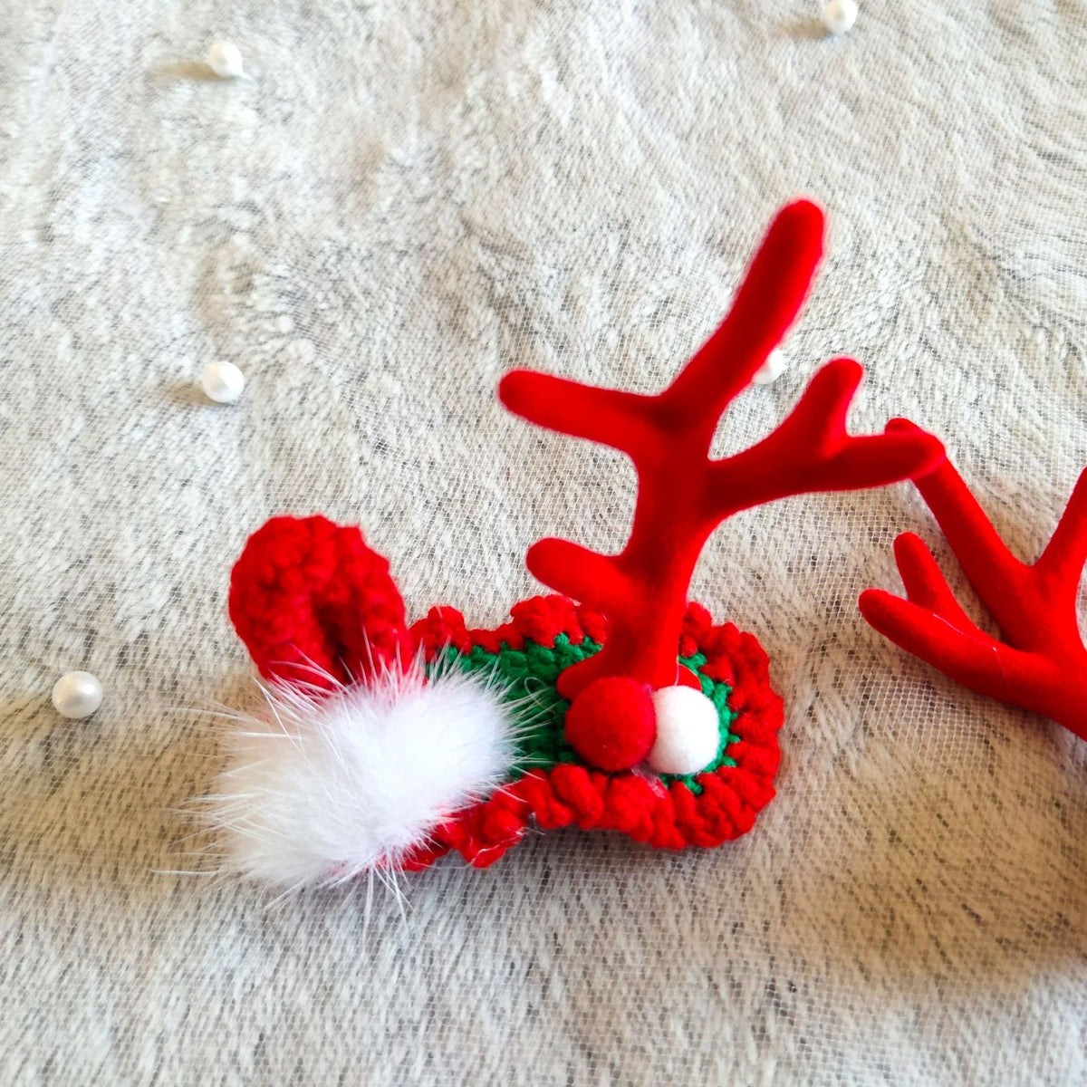 Handmade Crochet Christmas Antler Hair Clip Set, Knitted Wool Hair Clips For Holiday