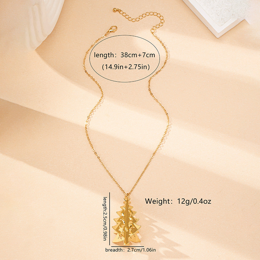 Christmas Tree Pendant Necklace With Star And Moon Charm