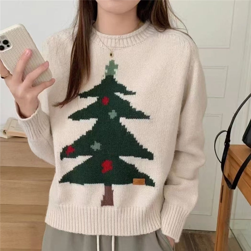 Christmas Pine Red Jacquard Pullover Sweater