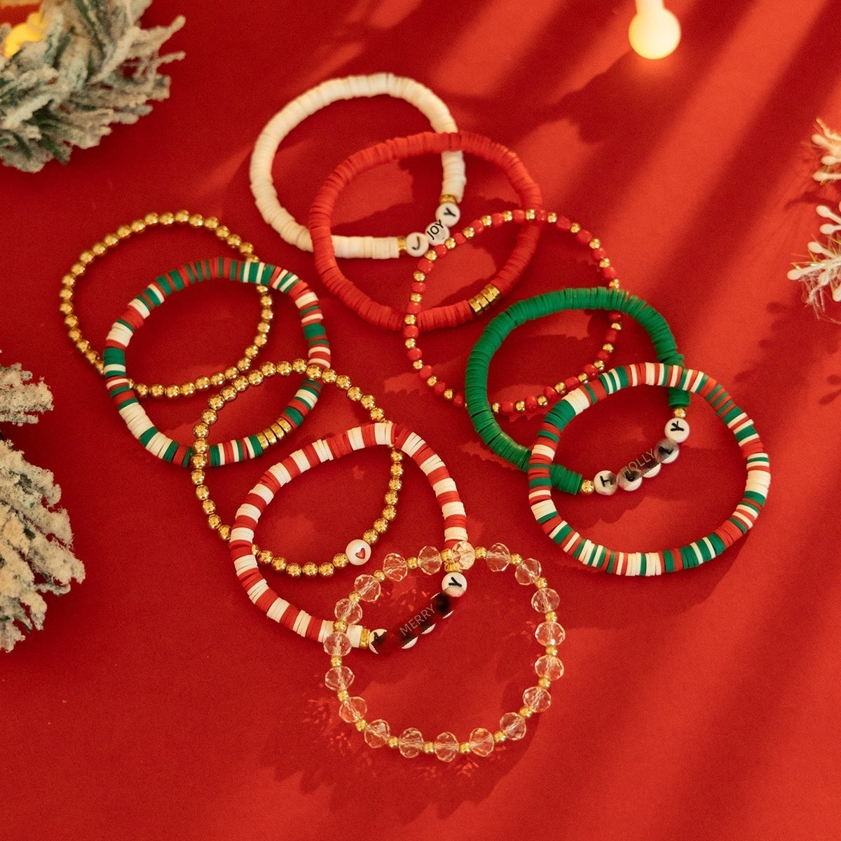 Cute Christmas Snowflake Polymer Clay Bracelet Set