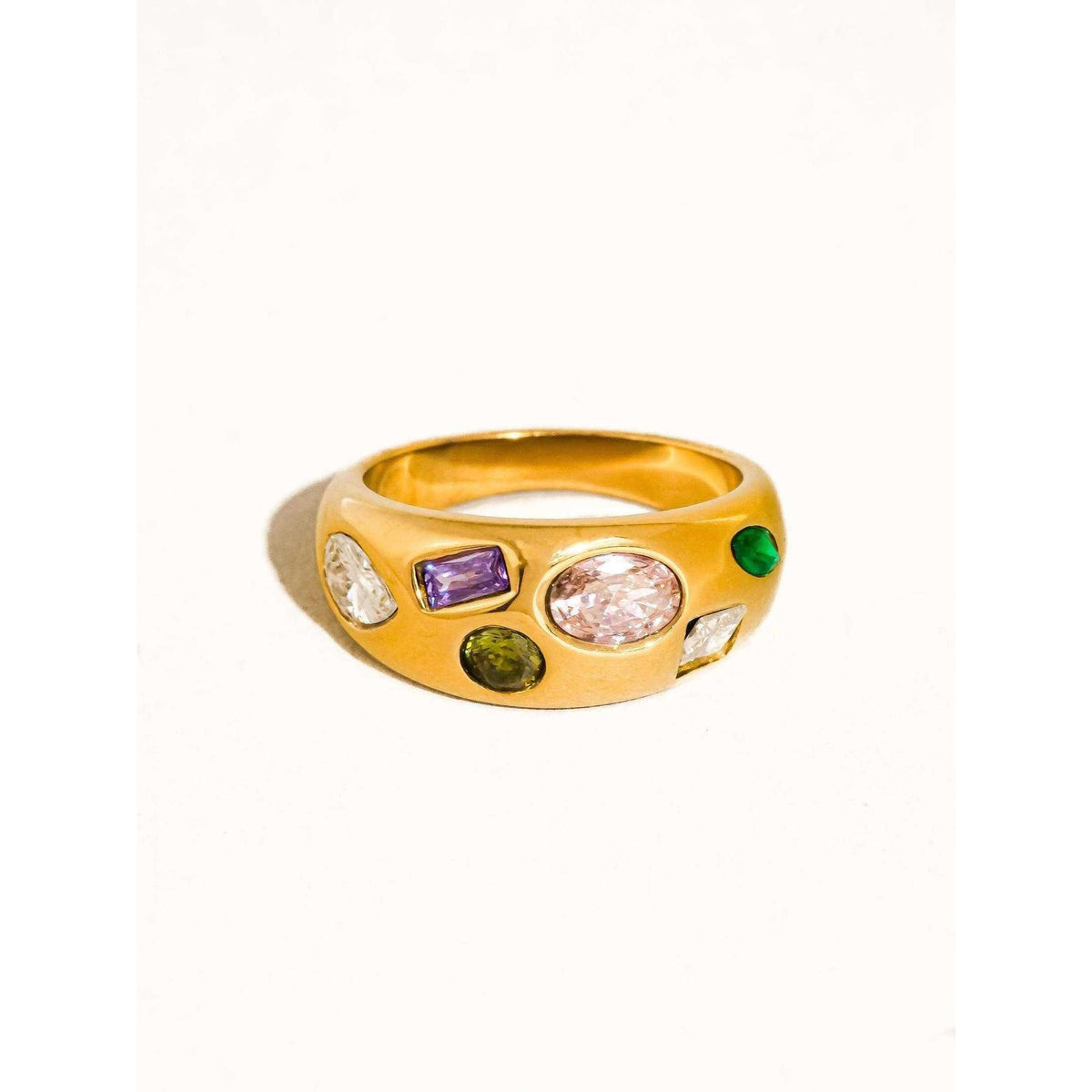 Orlume 18K Gold Non-Tarnish Colorful CZ Dome Ring: Yellow Gold / 7