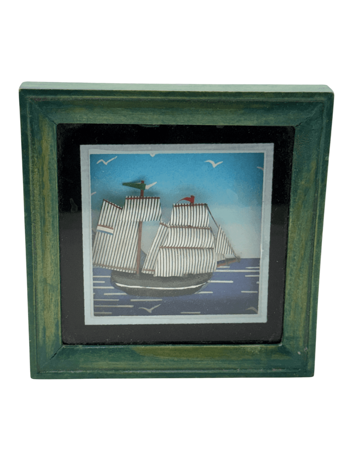 Vintage Folk Sailing Ship Diorama Shadowbox