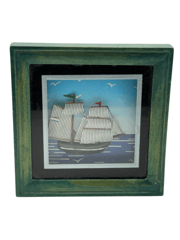 Vintage Folk Sailing Ship Diorama Shadowbox