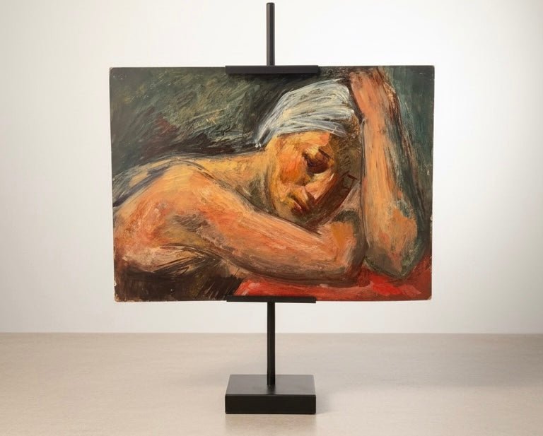 Vintage Mid-Century Figurative Oil Painting on Board | Woman in Thought