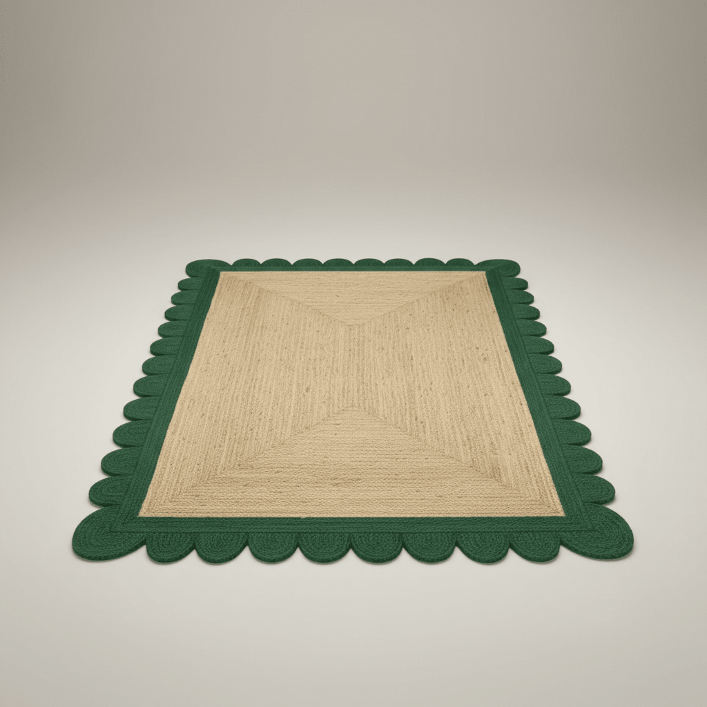 Scalloped Green Border Braided Jute Rug ¨C 5¡¯ x 8¡¯