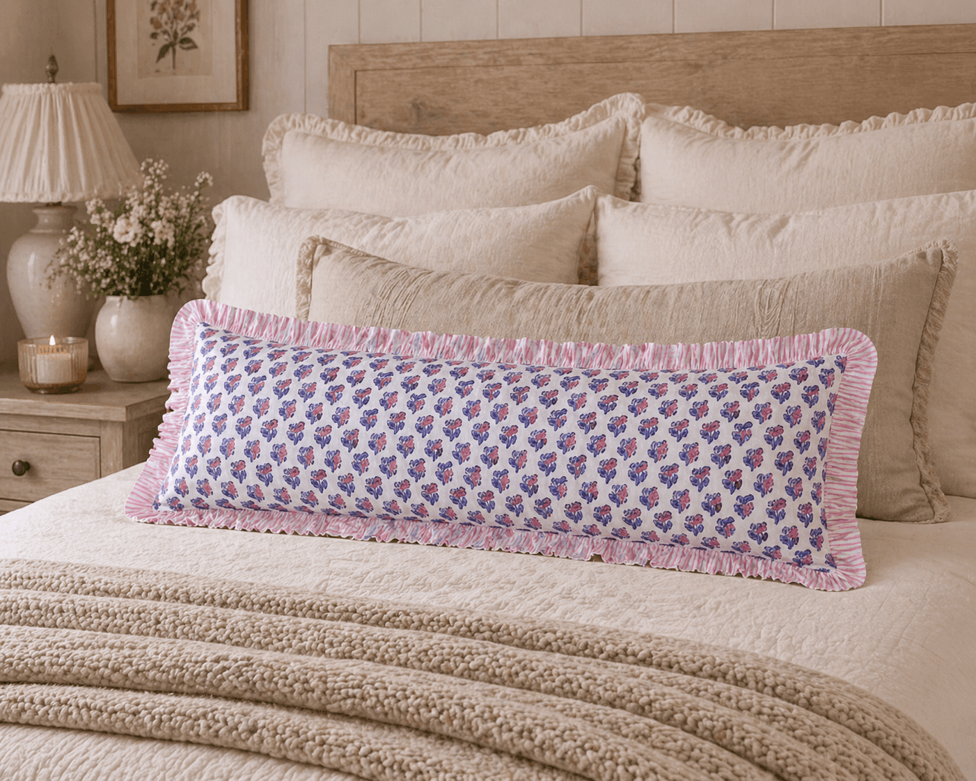 Lumbar Pink & Purple Floral Pillow Cover