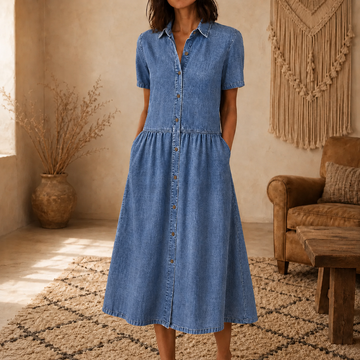Everly – Shirt Dress with Pockets A-Line Midi Button Front