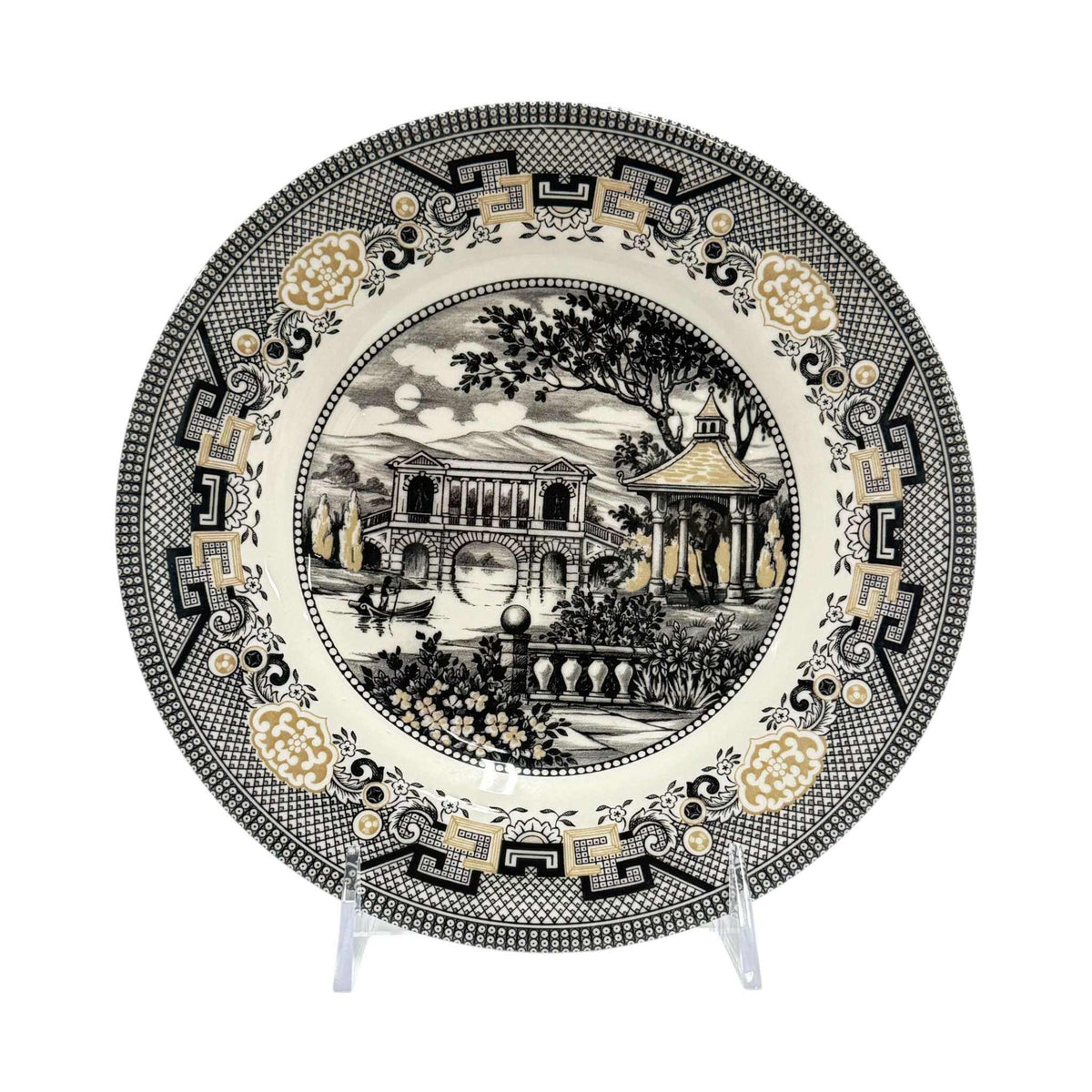 Royal Stafford Willow Black & Gold Salad Plates ¨C Set of 4, Made in England