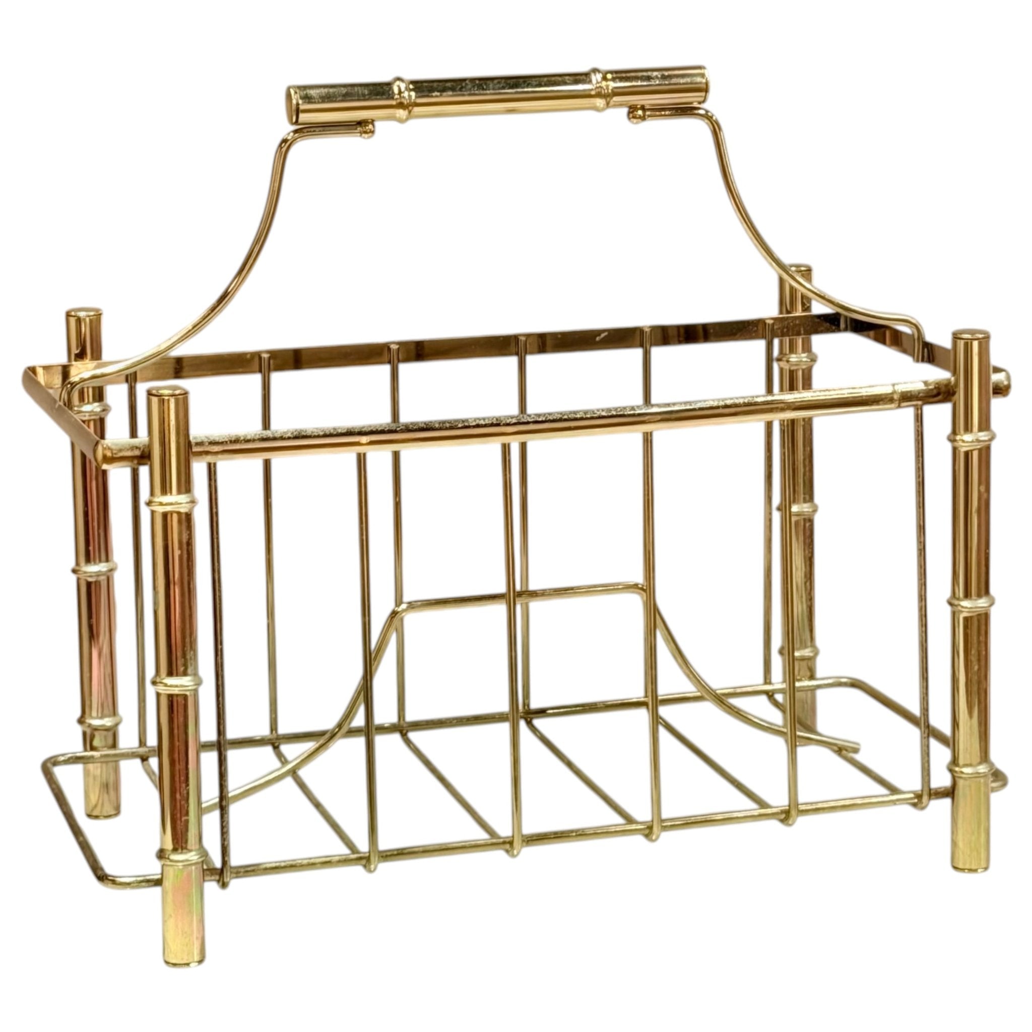 Vintage Brass Faux Bamboo Magazine Rack