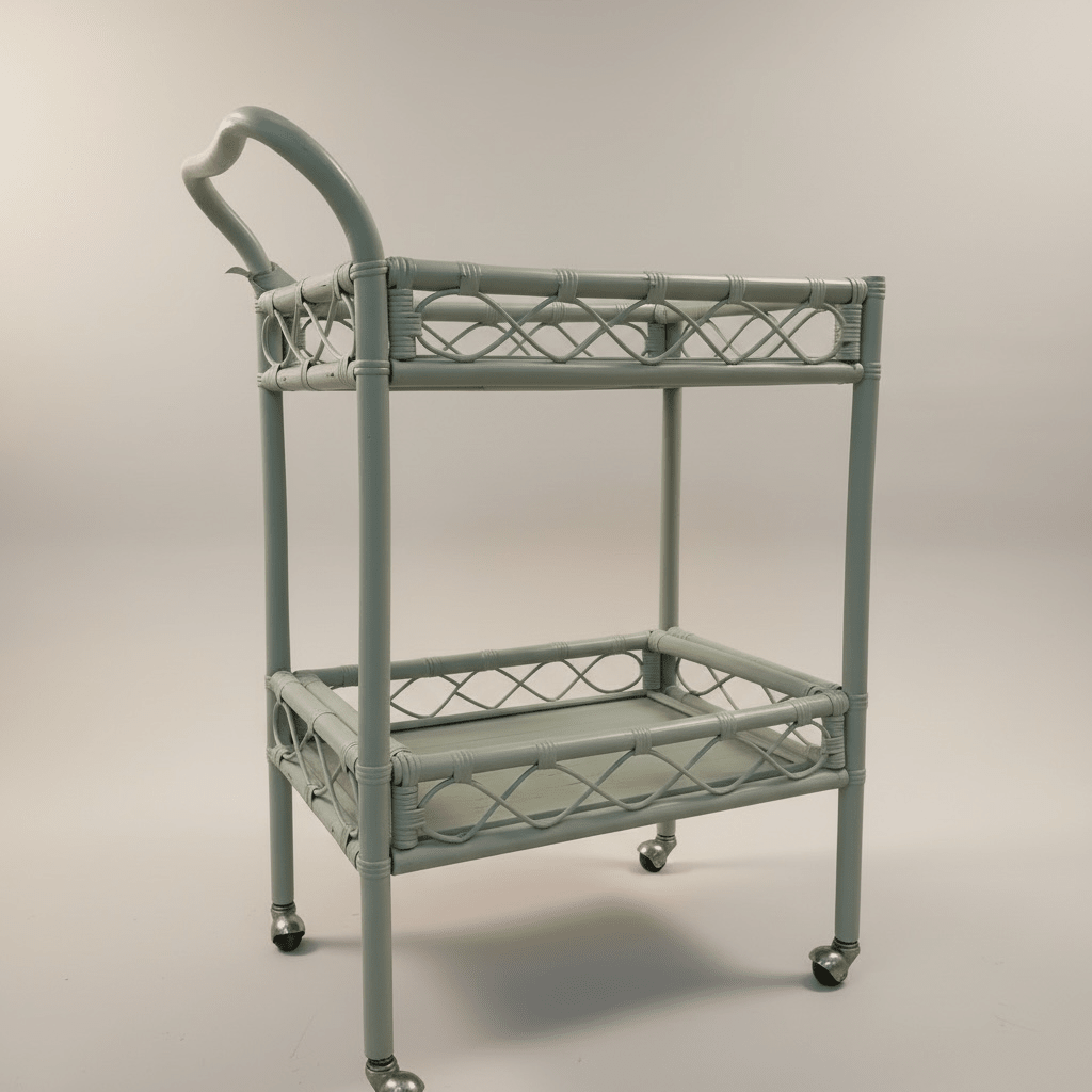 Vintage Sage Green Rattan Bar Cart