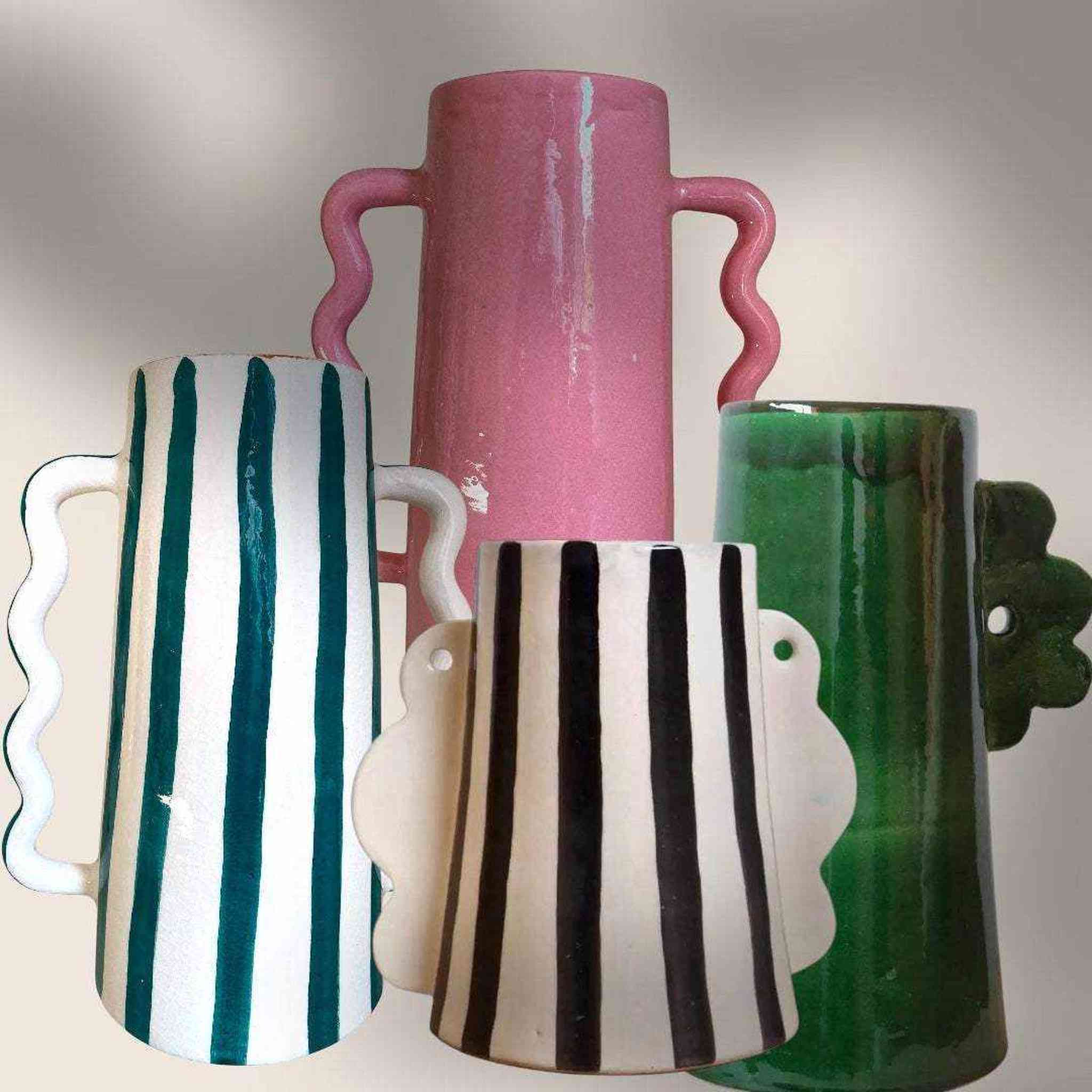 Black and White Striped Abstract Ceramic Vase