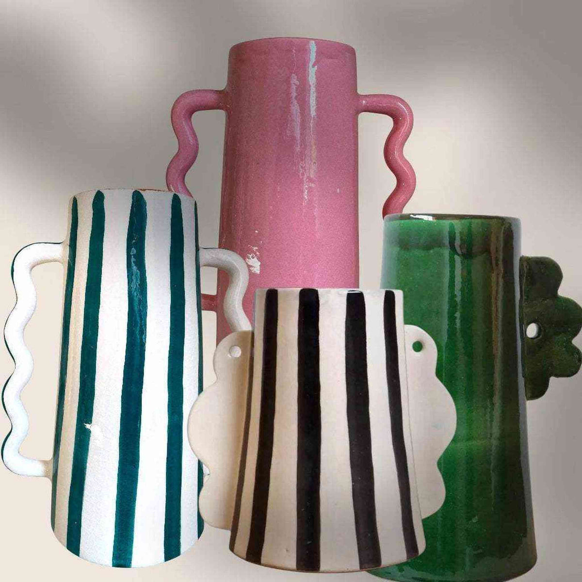 Blue and White Striped Abstract Ceramic Vase