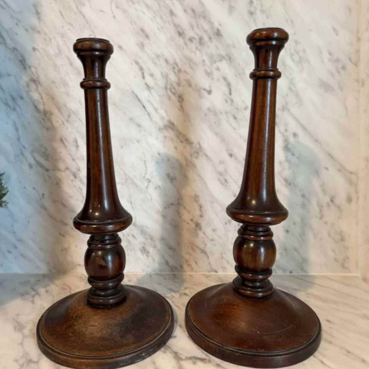 Antique Pair of Early 20th Century, walnut, Candlesticks