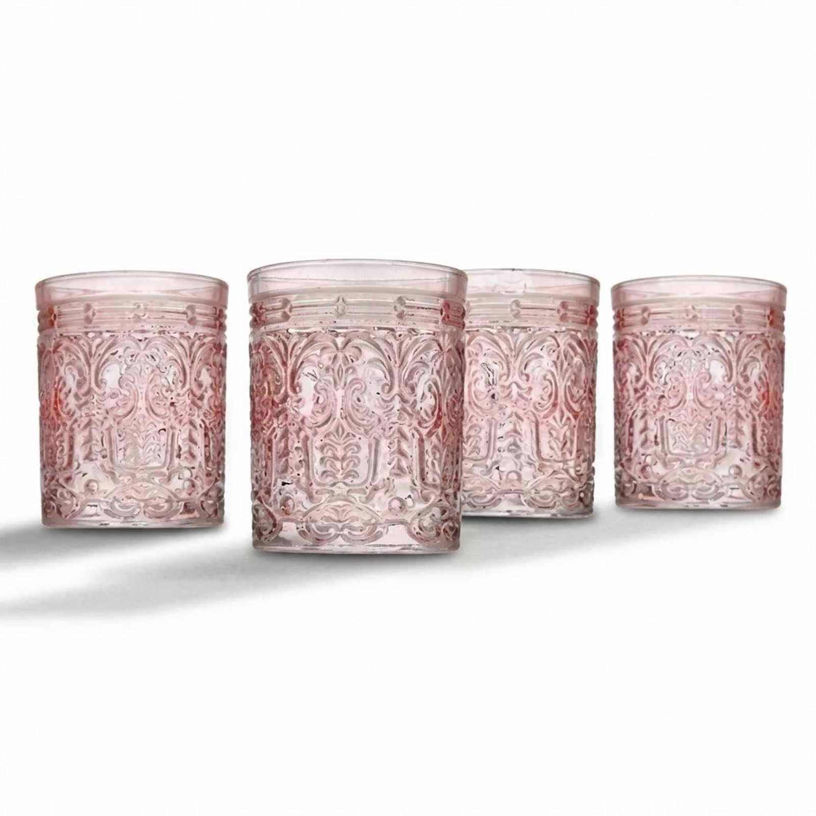 Pink Vintage Style Embossed Glass Tumbler Set of 4