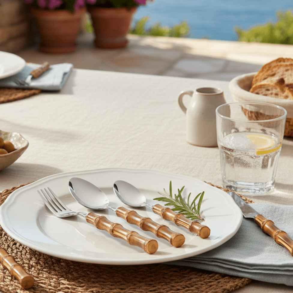 Bamboo Handle Flatware Set ¡ª 20 Piece, Stainless Steel