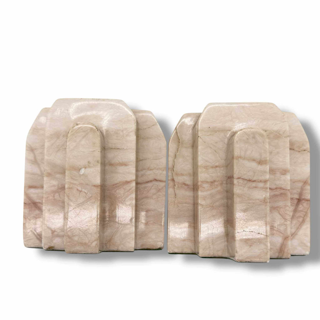 Vintage peach alabaster pair of bookends
